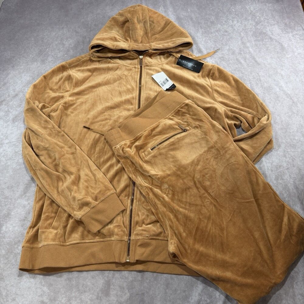 Vintage Sean John 2XL Y2K Velvet Velour Tracksuit Set Pants Hoodie Brown